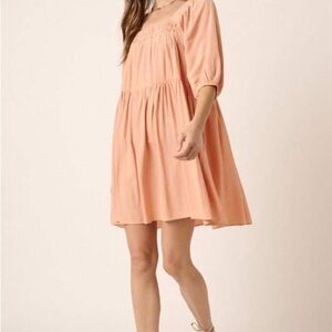 New! Chic Peach Mini Dress with Smocked Detail L